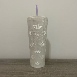 Starbucks 2023 White Pearl Shell Siren Mermaid Scales Cold Cup Tumbler 24 oz.